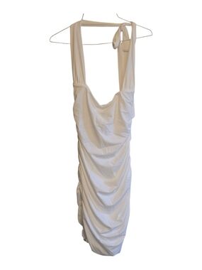 NWT @oten White Ruched Halter Cowl Neck Bodycon Dress - Size Medium